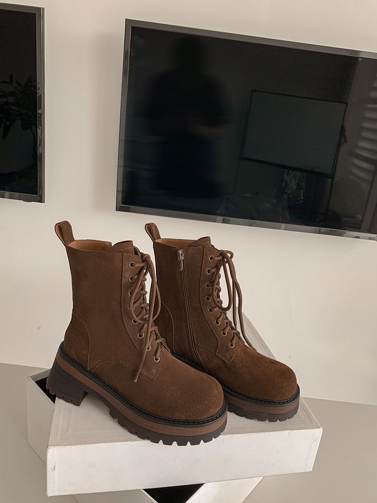 Karin Luna In Stock Casual style thin strap round toe suede ankle boots