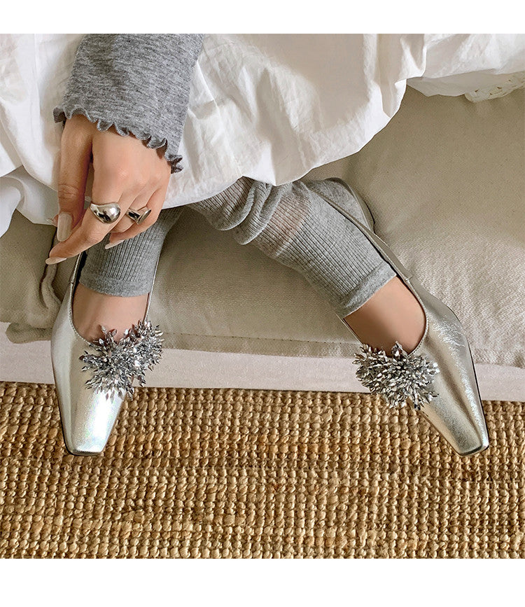 Karin Luna Brilliant Fireworks~Elegant Square-Toed Closed-Toe Chunky Heel Sandals