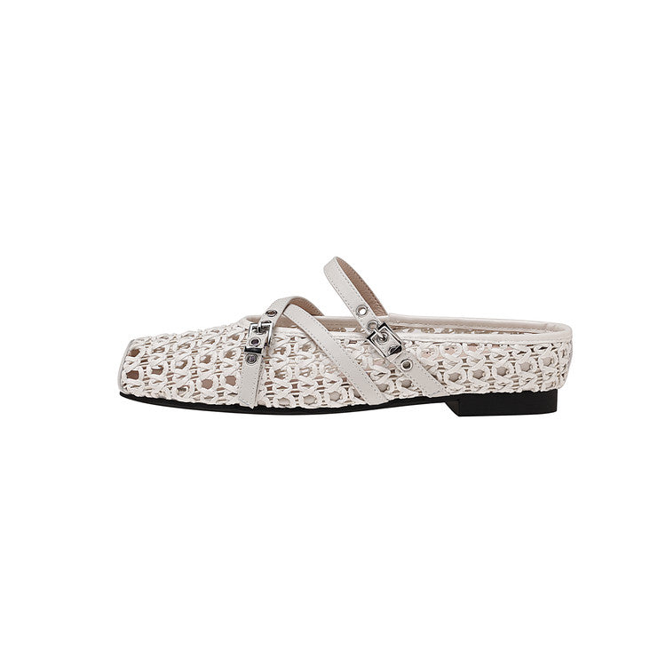 Karin Luna In Stock Spot Goods  Hot-Selling Square-Toe Woven Pig Nose Closed-Toe Slippers