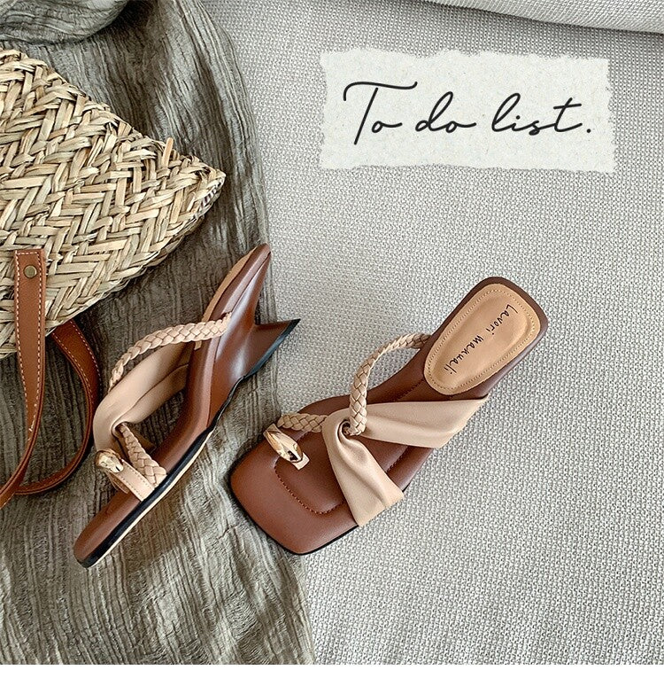 Karin Luna has a sense of design ~Twist Braided Cross Strap Square Toe Sandals