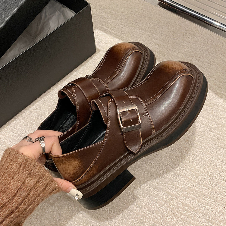 Karin Luna In Stock Spot Goods Metal Round Toe Cow Leather Thick Sole Flats