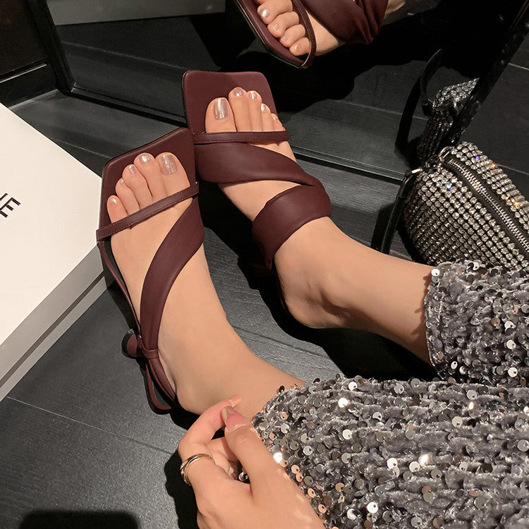 Karin Luna Best-selling in stock Minimalist Style  All-Matching Irregular Ultra-Soft Strap Square Toe High Heels