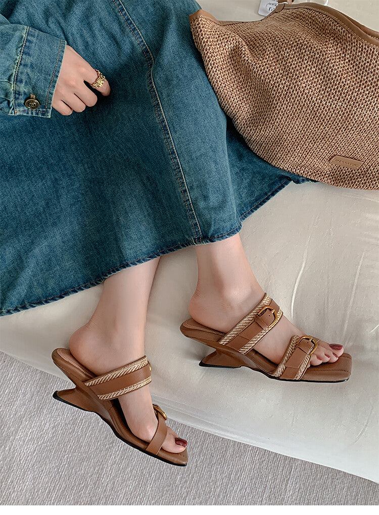 Karin Luna Hot-Selling In Stock  Retro Wedge Belt Square Toe Irregular Heel