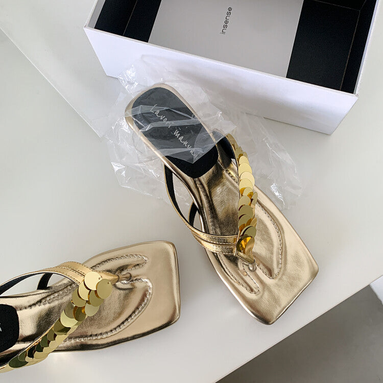 Karin Luna Exquisite Daughter~t Footrest with Rhinestones for a Sofa-like Feel  Sequin Flip-Flops