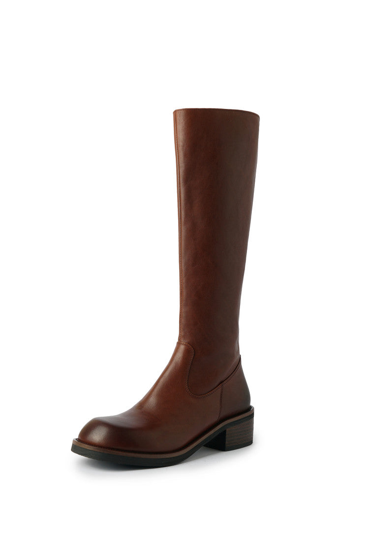 Karin Luna Basic Versatile Style Round Toe Chunky Heel Long Boots