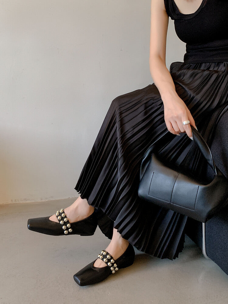 Karin Luna In Stock Spot Goods  Pig Nose Metal Strap Super Soft Granny Full Leather Mary Jane Shoes