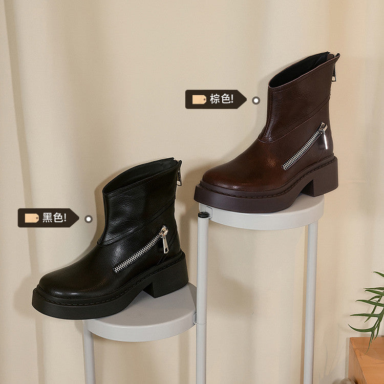 Karin Luna Niche Diagonal Zipper Basic Thick Sole Short Boots