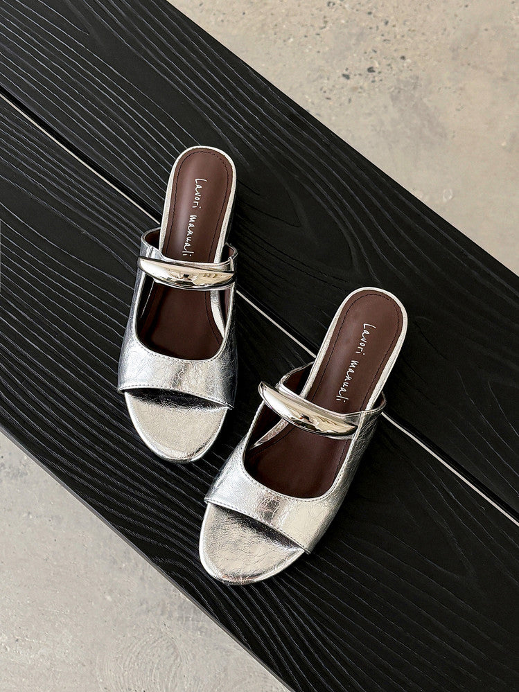 Karin Luna In Stock Spot Goods  Metal Buckle Round Toe Strap Slippers