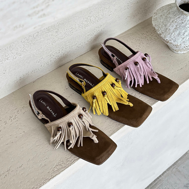 Karin Luna  Tassel Series~Spot Goods  In-stock Clip-toe Square Toe Sandals