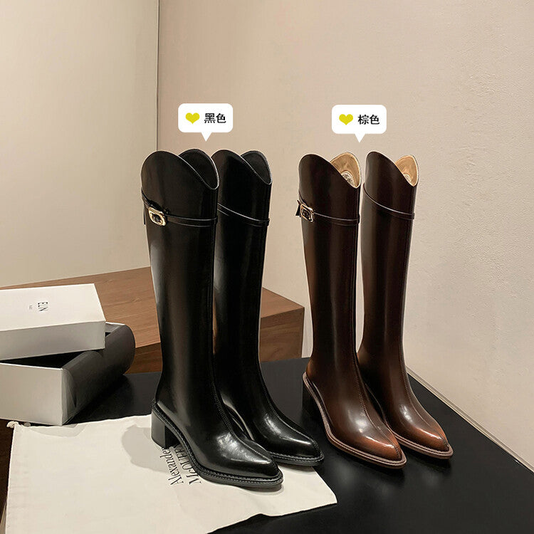 Karin Luna Bestseller  Popular Understood everything  Basic Elegant Outfit Pointed Toe Chunky Heel Full Cowhide I Am A Knight Boots