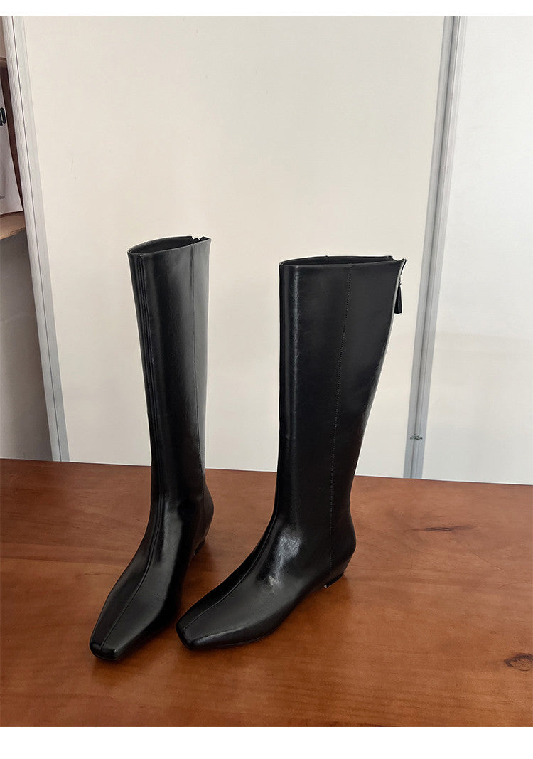 Karin Luna Minimalist Style Square-Toe Hidden Heel Long Boots