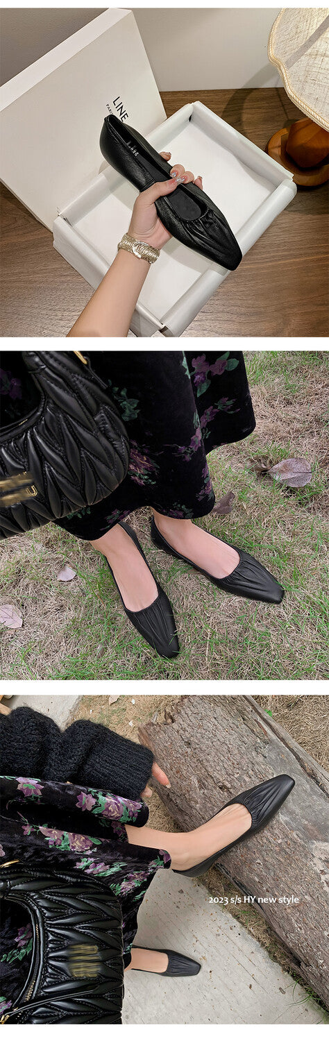Karin Luna fell in love at first sight~ Spot Goods  Spot Goods Vintage Wrinkled Hollow Soft Sheepskin Elegant Versatile Single Shoes