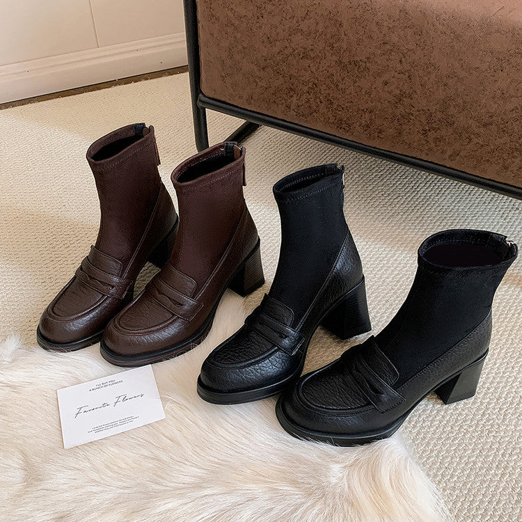 Karin Luna Hot-Selling Element Round Toe Elephant Pattern Elastic Thick Heel Short Boots