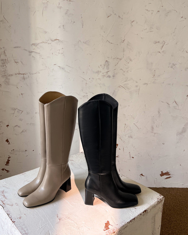 Karin Luna In Stock Spot Goods  Chunky Heel Side Zipper Riding Boots