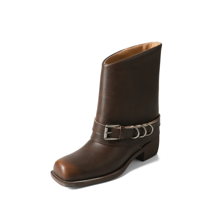 Karin Luna Elegant Style Square Toe Belt Buckle Pants Boot Short Boots