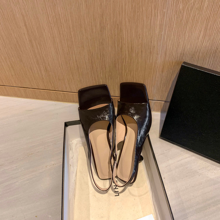 Karin Luna Classic Style Square Toe Open Toe French Retro Sandals
