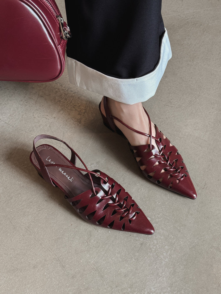 Karin Luna Braided Style ~Cross-woven Pointed Toe Closed-toe Sandals
