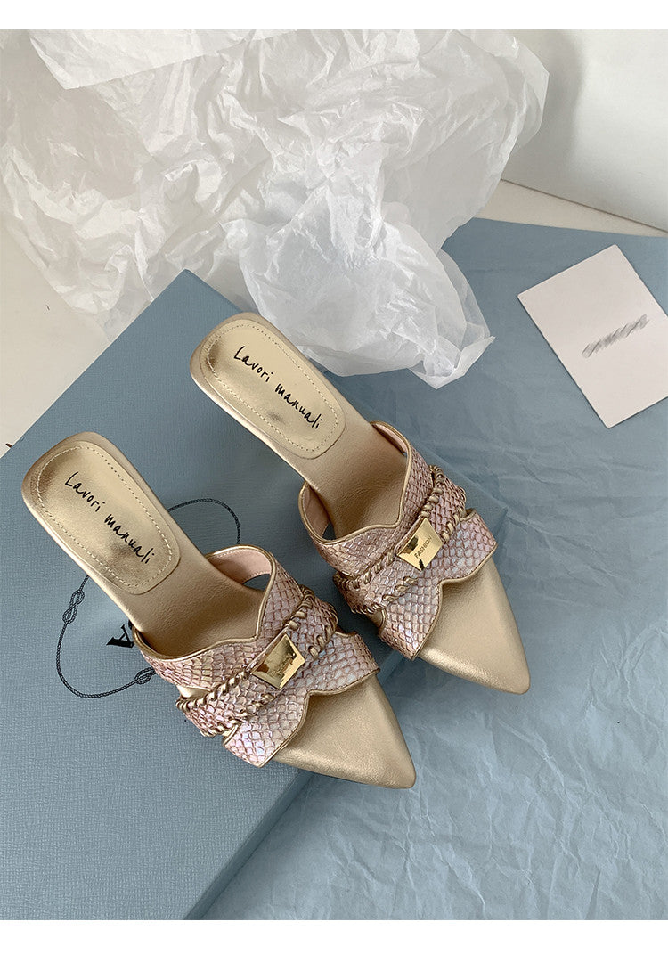 Karin Luna Fish Skin Series~Minimalist Pointed Toe Hot-Selling Unique Heel Slippers