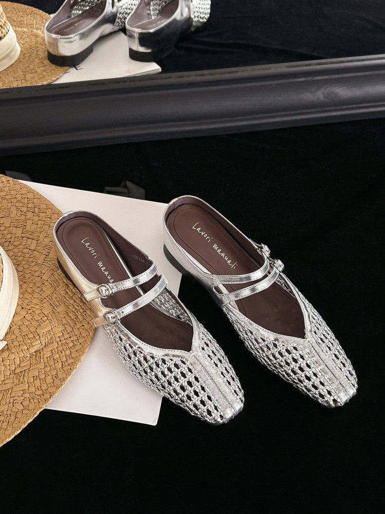 Karin Luna In Stock Spot Goods Hollow Woven One-Strap Closed-Toe Slippers