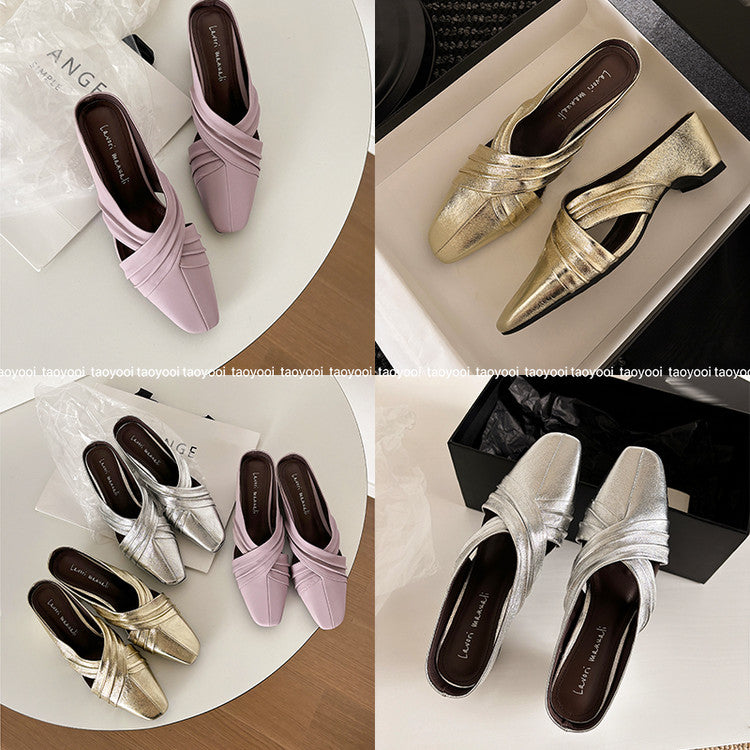 Karin Luna In Stock In Stock Basic Elegant Fairy Style Small Square Toe Sheepskin Slippers