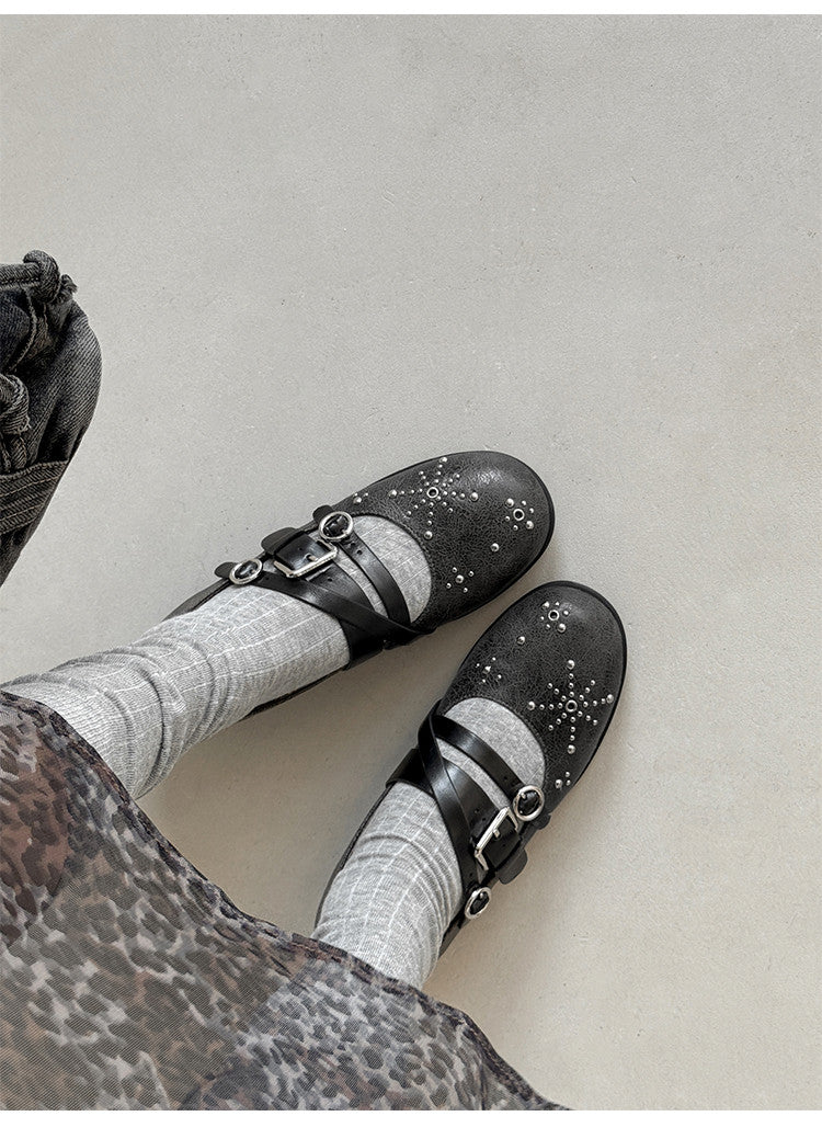 Karin Luna In Stock Spot Goods Studded Rivet Hidden Wedge Mary Jane Shoes