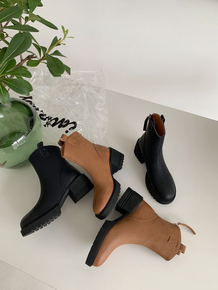Karin Luna In Stock Versatile Round Toe Chunky Heel Ankle Boots