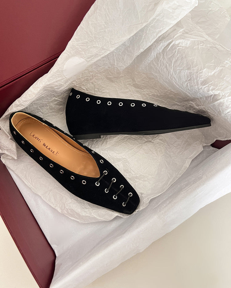 Karin Luna In Stock Spot Goods    Old Money Style Square Toe Suede Flats