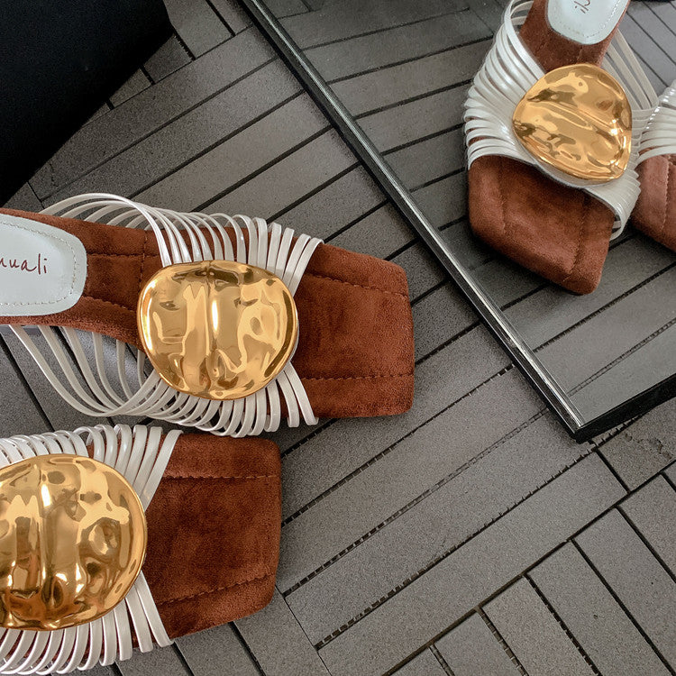Karin Luna Bestseller Popular New Image  Comes with data plan included Resort Style Irregular Heel Thin Strap Slippers