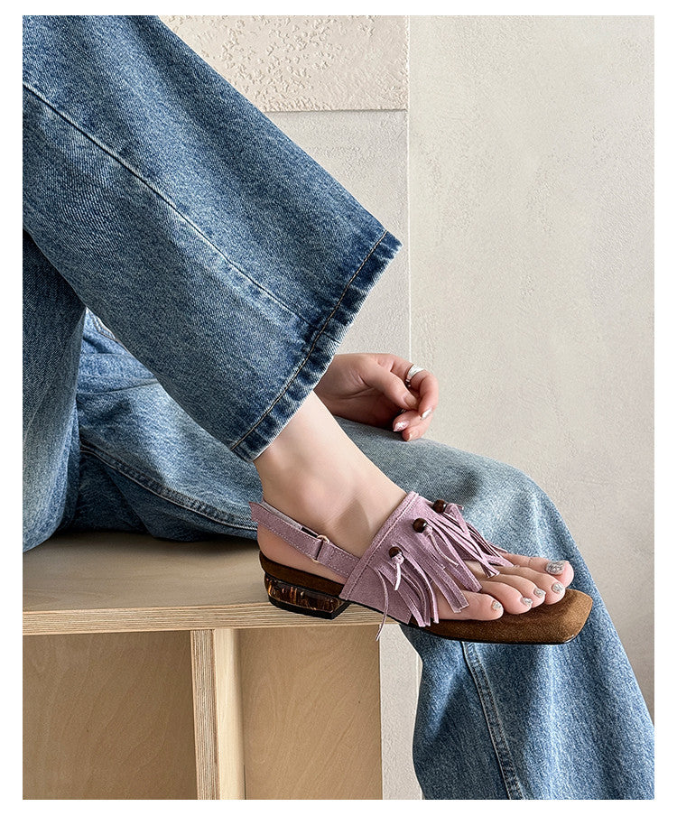 Karin Luna  Tassel Series~Spot Goods  In-stock Clip-toe Square Toe Sandals