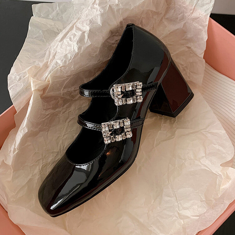 Karin Luna In Stock In stock   The heroine Ao~Square Toe High Heel One Strap Popular Rhinestone Mary Jane Shoes