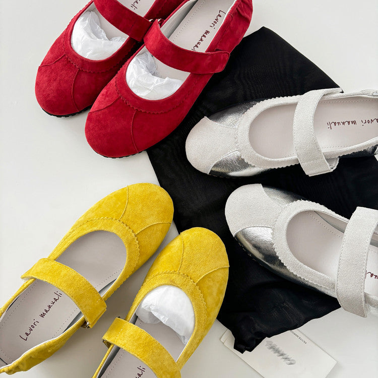 Karin Luna Casual Shoes Series~  In Stock In Stock Magic Tape Round Toe Internal Height Increase Single Strap Flats
