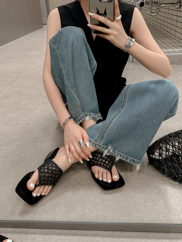 Karin Luna Hot-Selling Braided Style  In stock Toe-strap Woven Sofa Insole Slippers