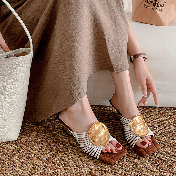 Karin Luna Bestseller Popular New Image  Comes with data plan included Resort Style Irregular Heel Thin Strap Slippers
