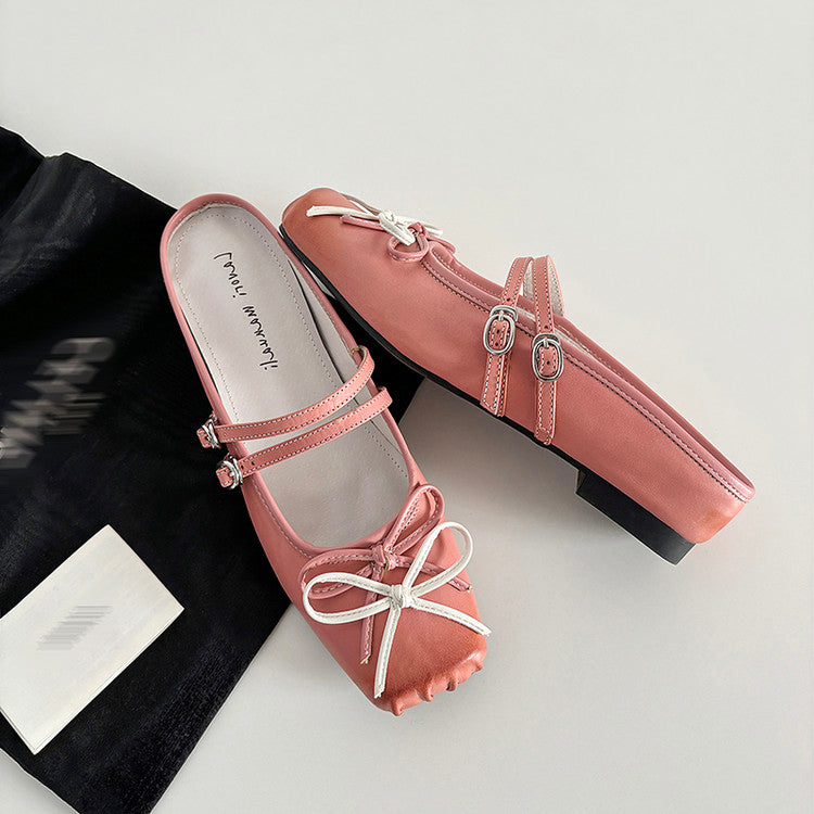 Karin Luna In Stock In Stock   Summer New Sweet Bowknot Color Block Square Toe Height-Increasing Slippers