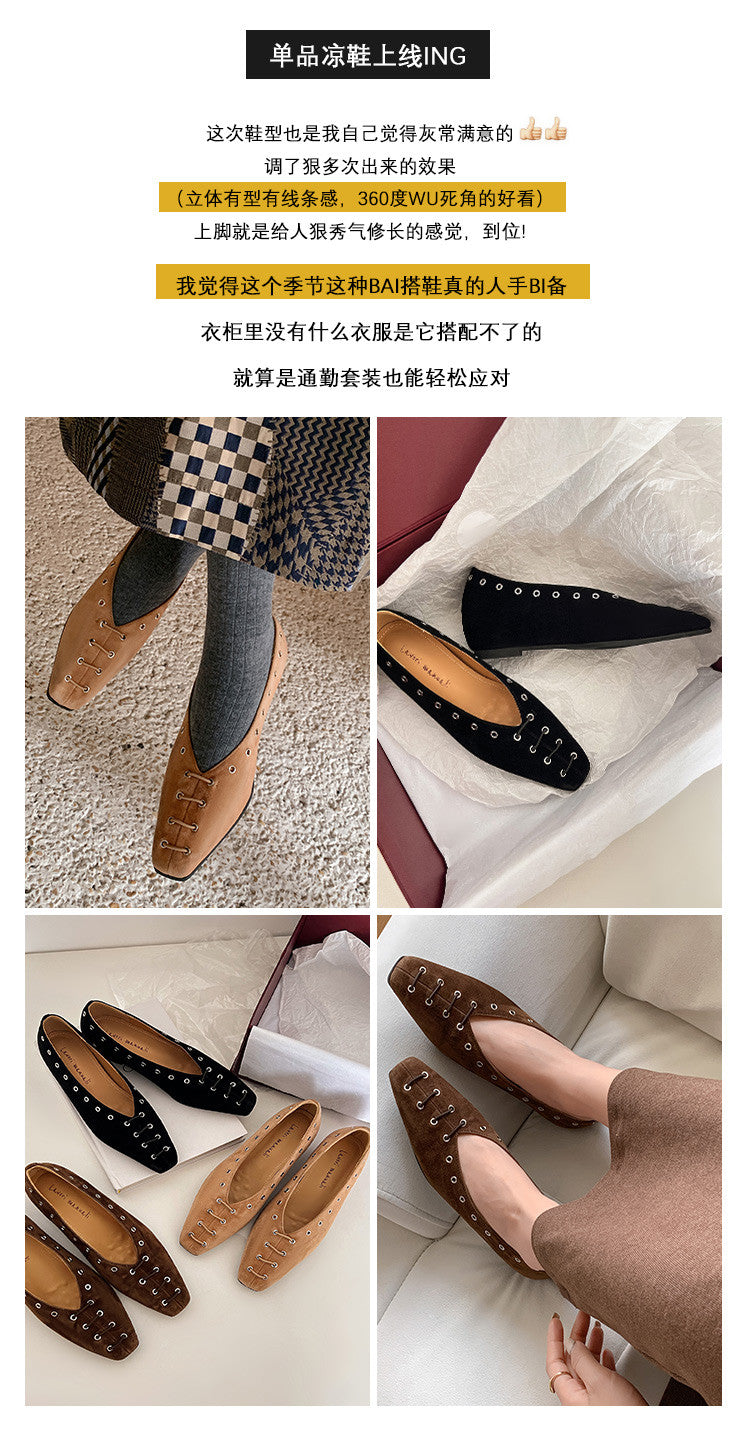 Karin Luna In Stock Spot Goods    Old Money Style Square Toe Suede Flats
