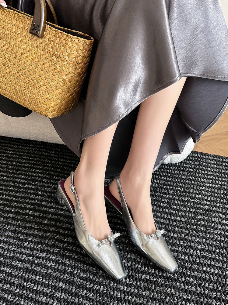Karin Luna In Stock In Stock Sweet Bowknot Small Square Toe Chunky Heel Closed-toe Elegant Retro Sandals