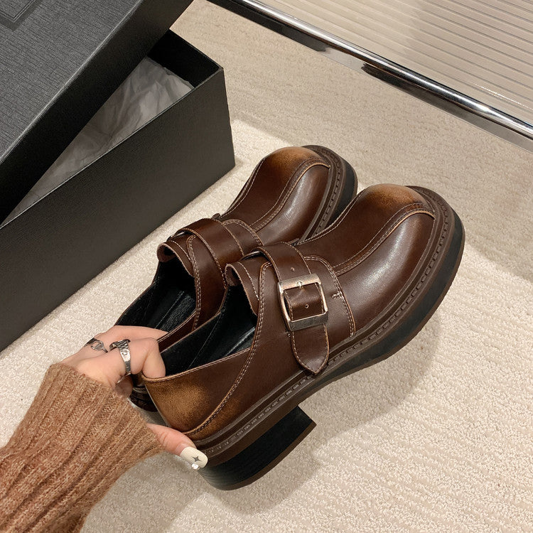 Karin Luna In Stock Spot Goods Metal Round Toe Cow Leather Thick Sole Flats