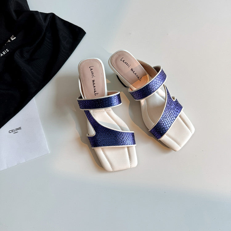 Karin Luna Fish Skin Series~Minimalist Square Toe Popular Irregular Heel Slippers