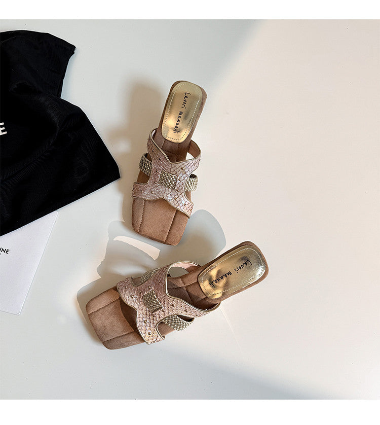 Karin Luna Fish Skin Series~ Hot-selling Square-Toe Slippers with Built-in Traffic