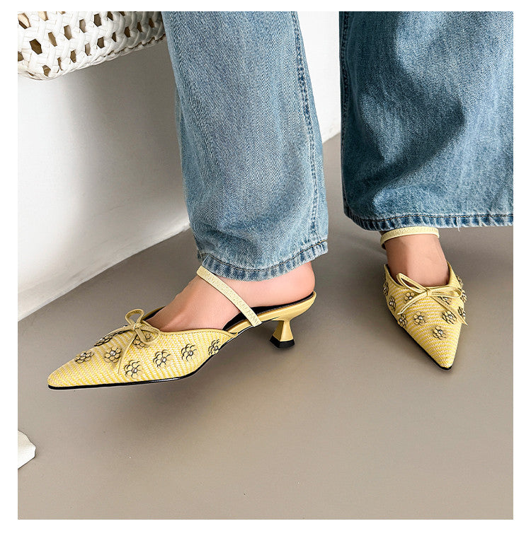 Karin Luna In Stock Spot Goods  Elegant Floral Pointed Toe Rhinestone Slippers