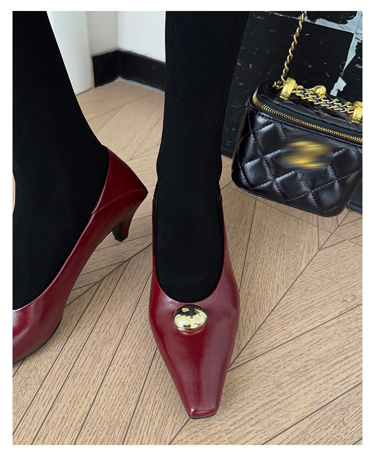 Karin Luna In Stock In Stock ~Basic Versatile French Style Small Square Toe Shallow Mouth Single Shoes