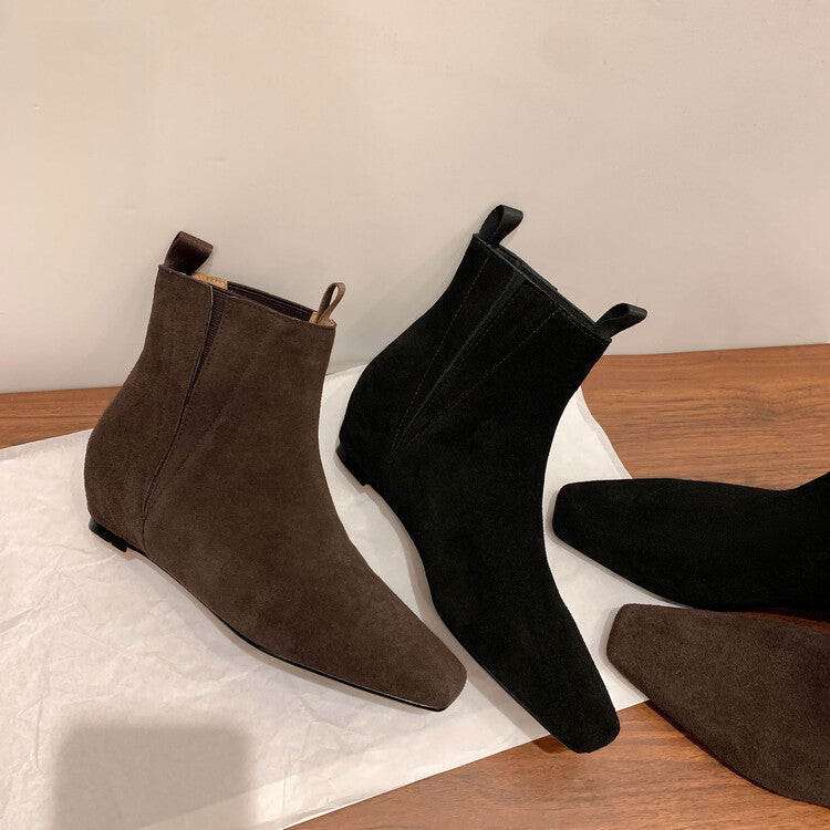Karin Luna Classic Style Internal Height Increase Cowhide Leather Small Square Toe Short Fashion Boots