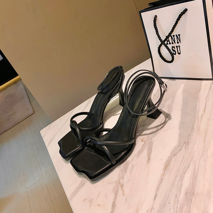 Karin Luna Classic Style  In stock  Basic Versatile Cross Strap High Heel Sandals