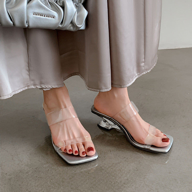 Karin Luna In Stock Spot Goods Transparent Sequin Irregular Heel Strap Sandals