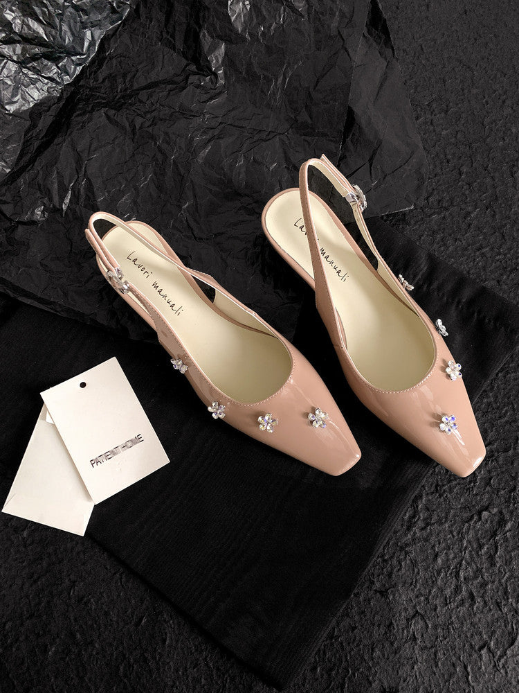 Karin Luna In Stock  Spot Goods  Rhinestone Small Square Toe Closed-Toe Sandals