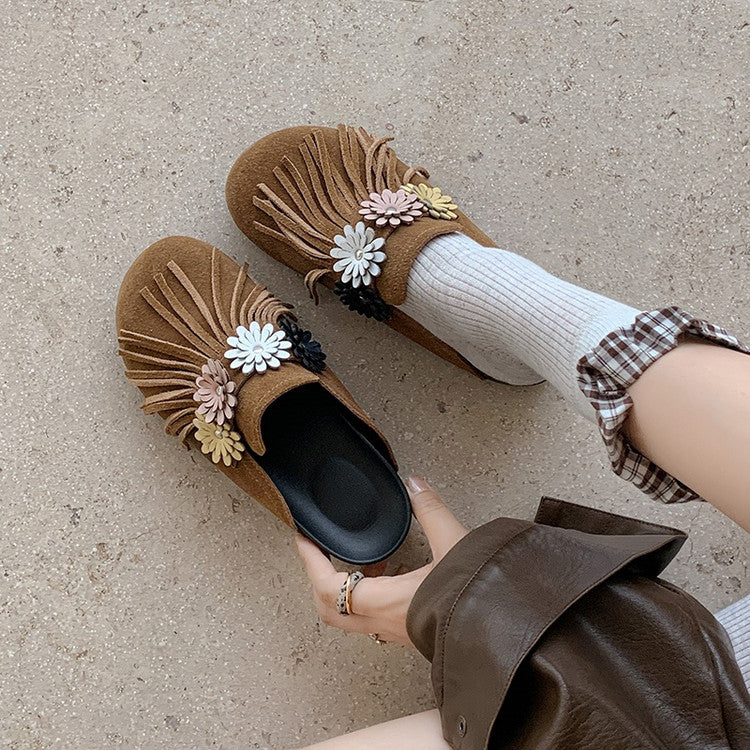 Karin Luna   Tassel Three-Dimensional Flower Thick-Soled Closed-Toe Slippers