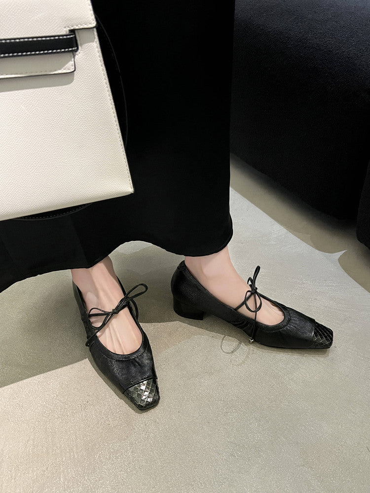 Karin Luna In Stock Spot Goods  Retro Sweet Bowknot Granny Wrinkled Single Shoes