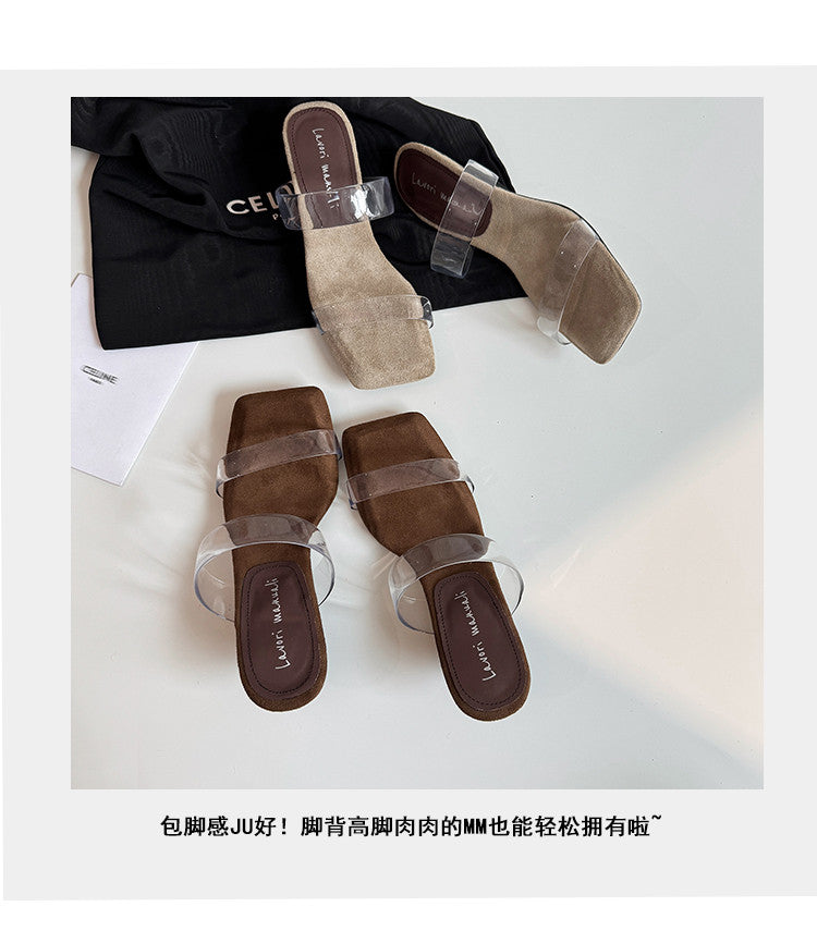 Karin Luna Hot-Selling Amber Element~Spot Goods Spot Goods Transparent tpu   Minimalist Square-Toed One-Strap Slippers