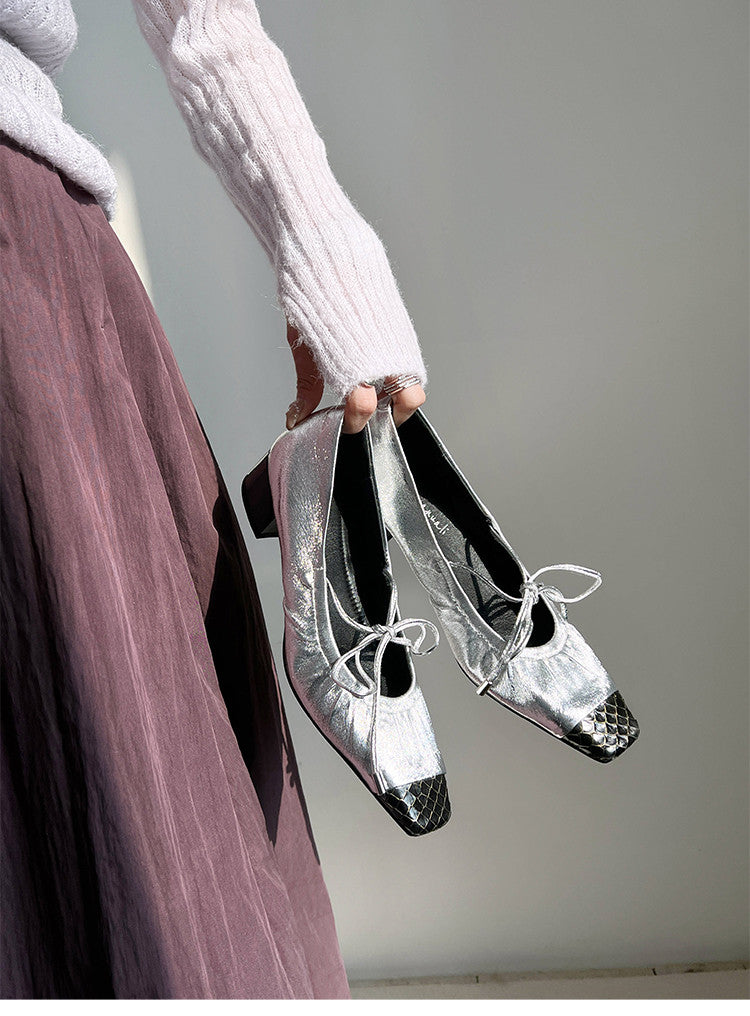 Karin Luna In Stock Spot Goods  Retro Sweet Bowknot Granny Wrinkled Single Shoes