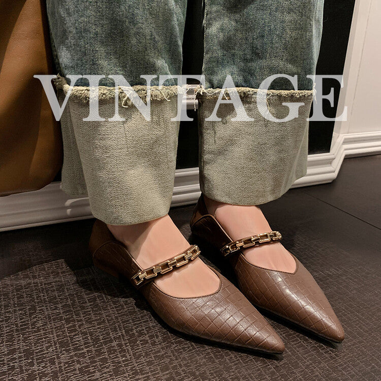 Karin Luna has prepared stock  Metal Fasteners Commuting Style Pointed Toe Chunky Heel Stone Pattern Large Single Shoes